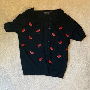 NWOT ModCloth retro tshirt cardigan with checkerboard and watermelon